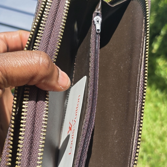 Louis Vuitton Checkered Brown Damier Ebene Wallet Women Double Zip Wrist Strap - Picture 13 of 14